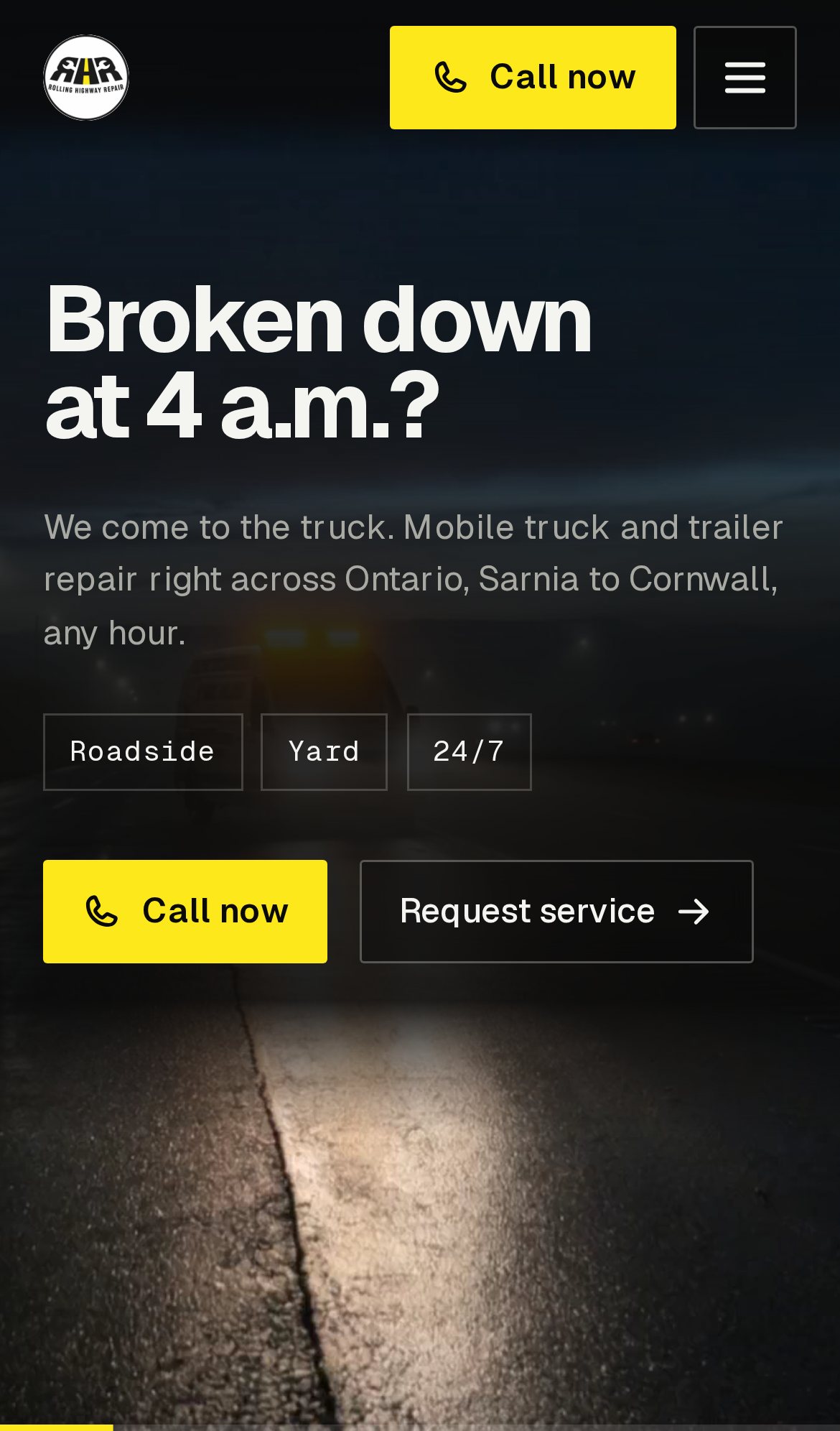 The same site on a phone, mid-scroll through the film of the van
