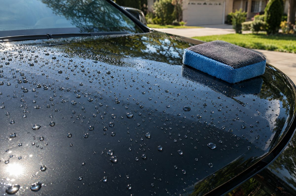 Water beading on a ceramic-coated hood